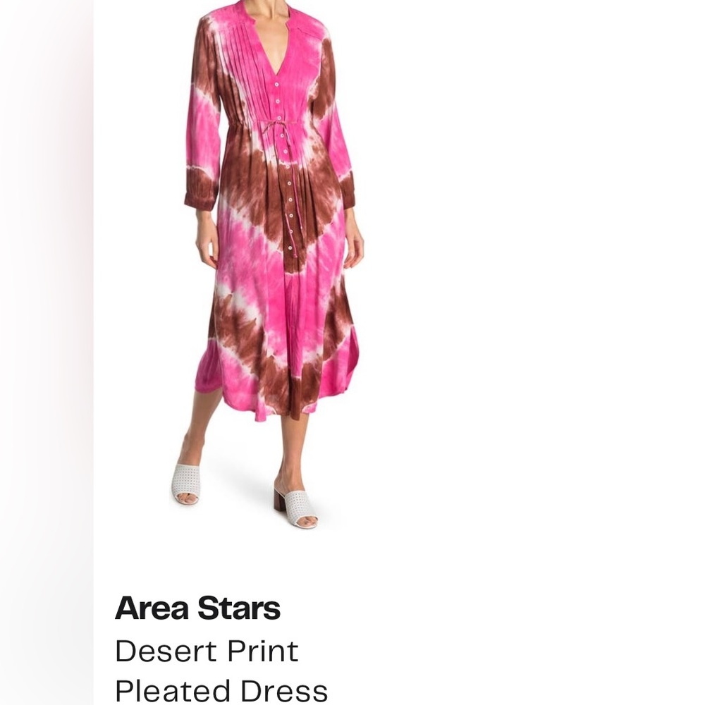 🆕 AREAstars Desert Print Pleated Dress in Pink Multi